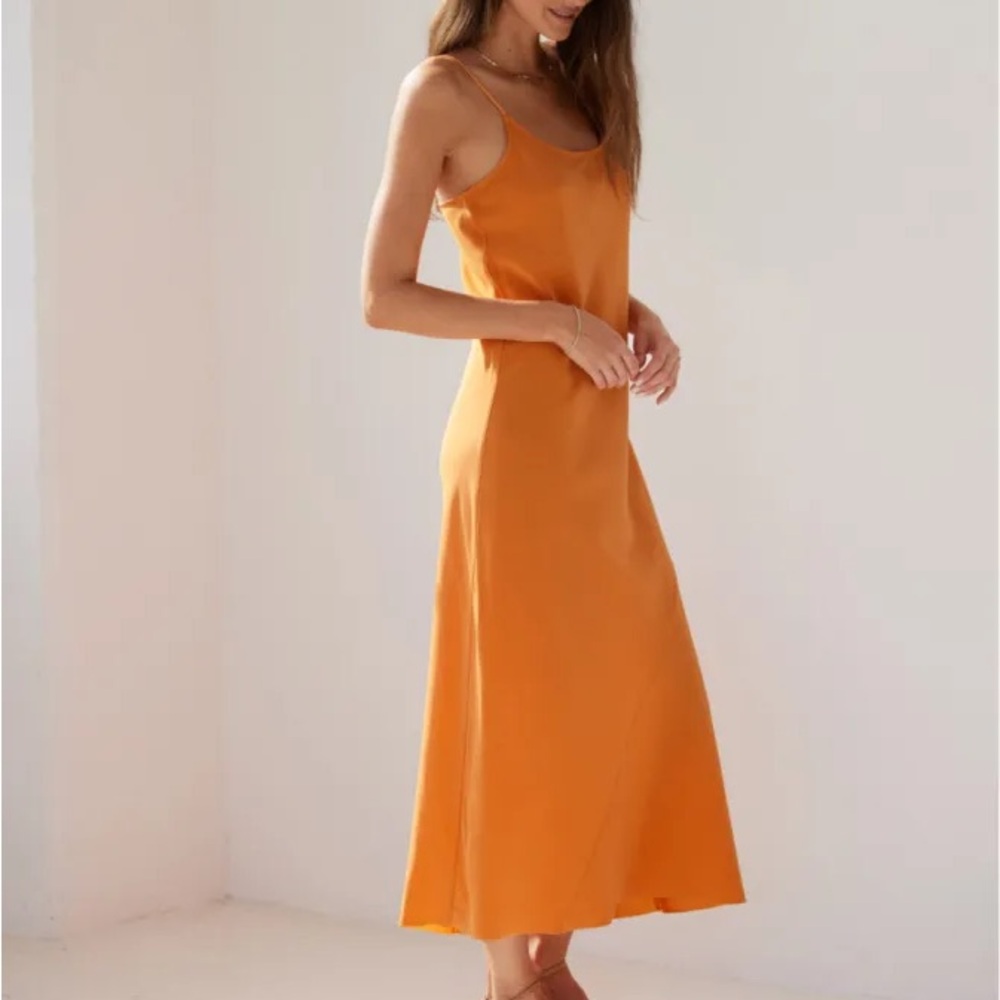 AYR The Ten Outa Ten Midi Slip Dress In Cara Cara Orange Bias Cut Silk XS